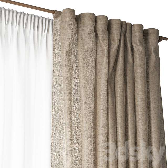 linen curtains 6 3DS Max Model - thumbnail 3