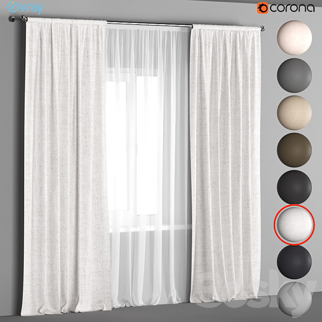 Linen curtains in 8 neutral colors with tulle. 3DSMax File - thumbnail 3