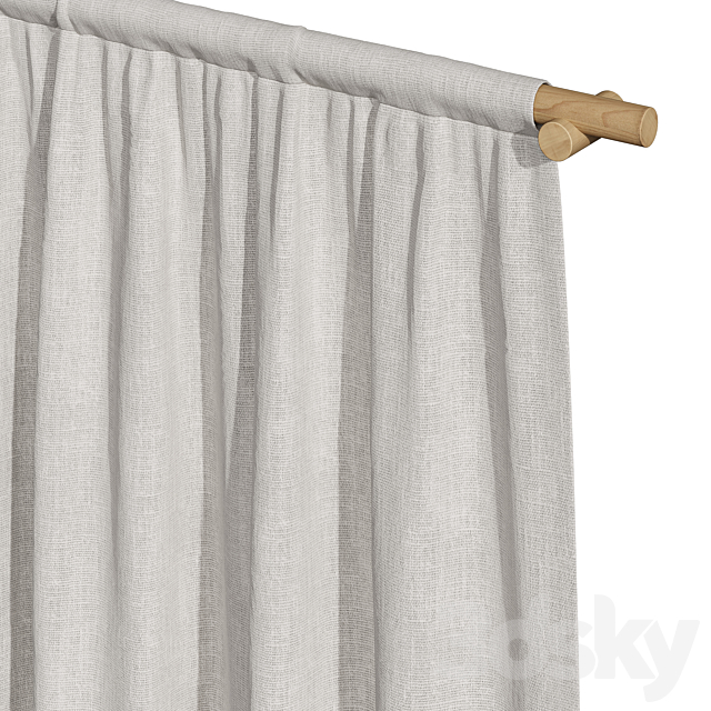 Linen curtains on a wooden cornice 3DS Max Model - thumbnail 2