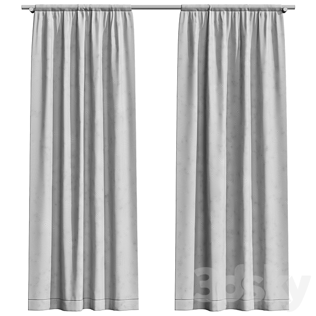 Linen curtains on a wooden cornice 3DS Max Model - thumbnail 3