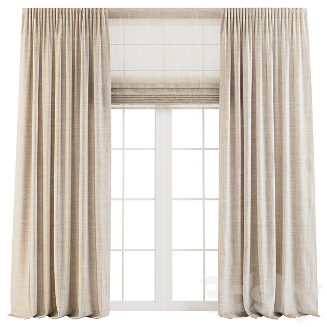 Linen Curtains with Roman Shades 3ds Max - thumbnail 1