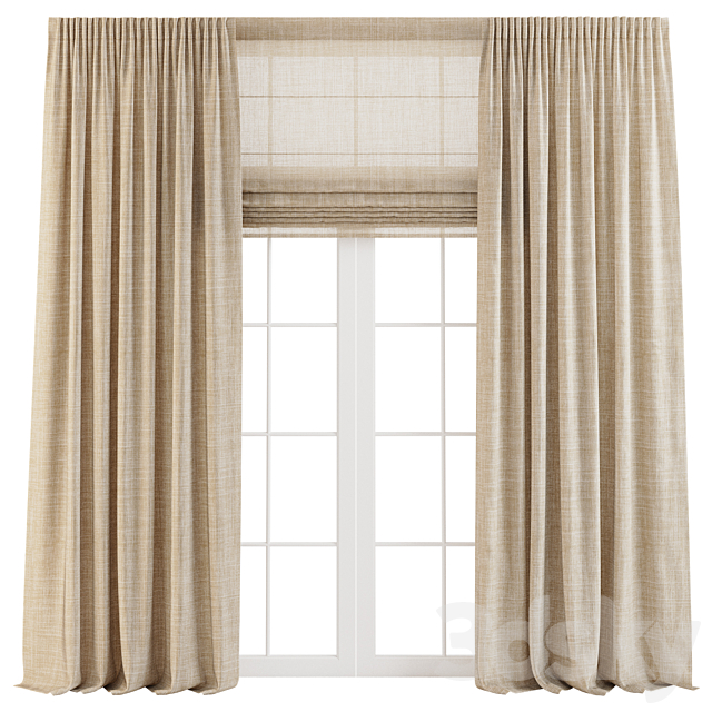 Linen Curtains with Roman Shades 3ds Max - thumbnail 2