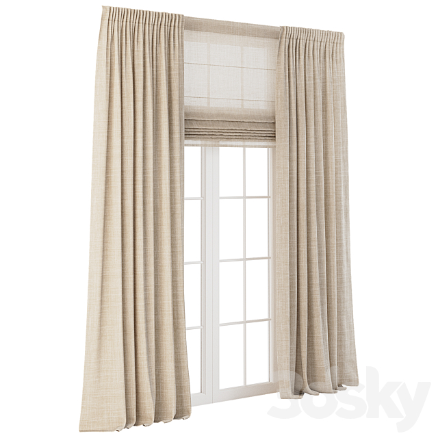 Linen Curtains with Roman Shades 3ds Max - thumbnail 3