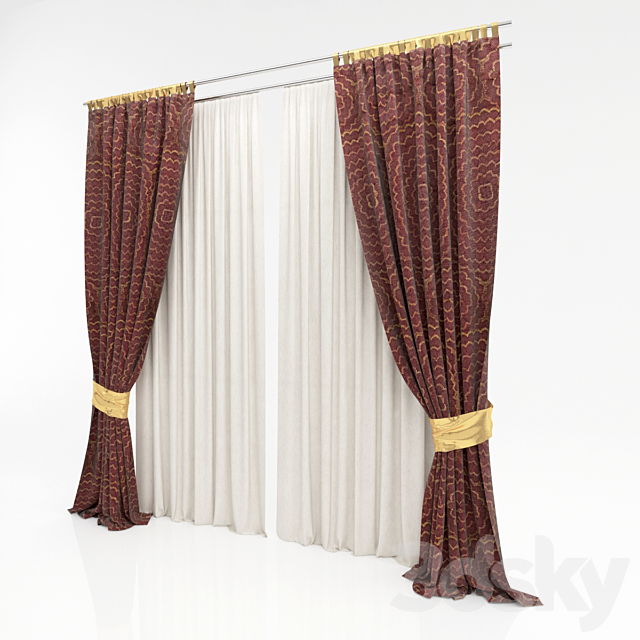 Maroon curtain 3DS Max Model - thumbnail 2