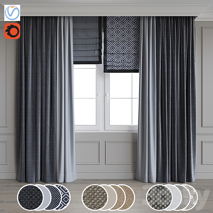 Modern style curtains 11 3DS Max - thumbnail 1