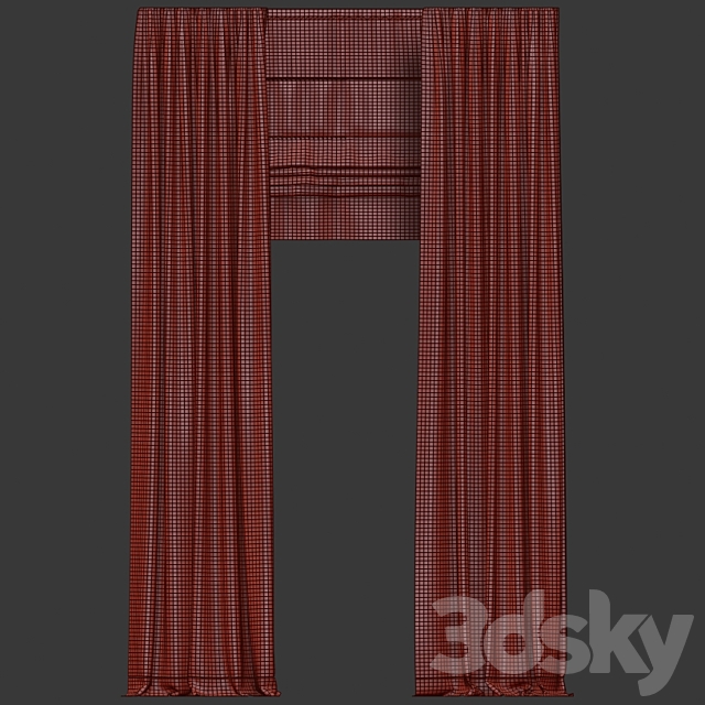 Narrow beige curtains with roman shades. 3DS Max Model - thumbnail 3