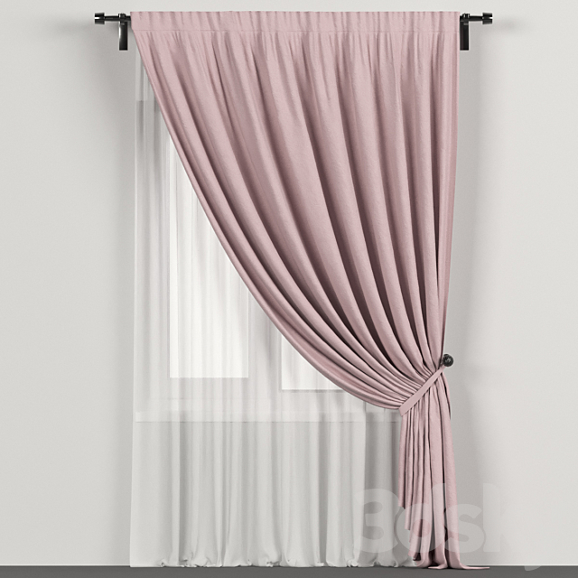 Narrow pink curtains in the background with tulle. 3DSMax File - thumbnail 1