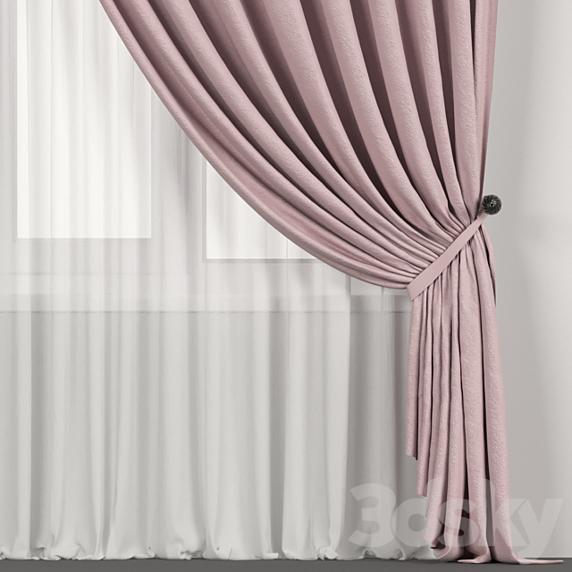 Narrow pink curtains in the background with tulle. 3DSMax File - thumbnail 2