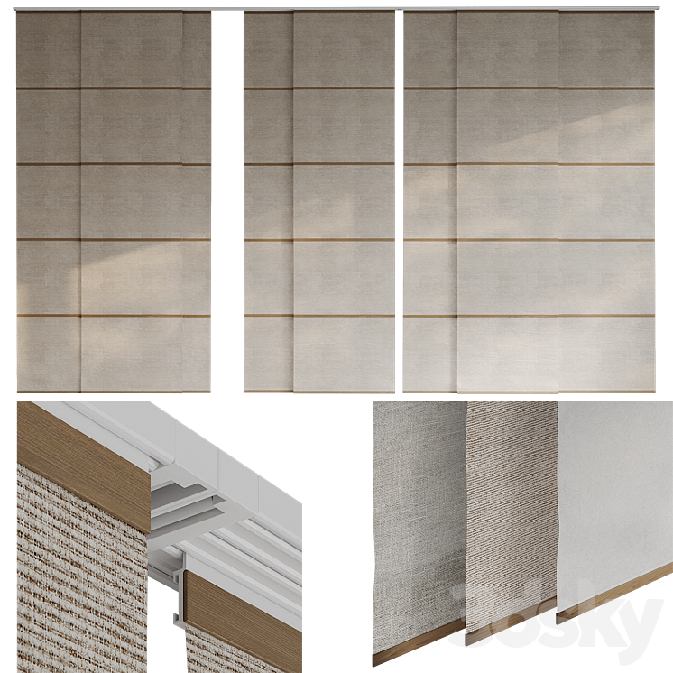 Panel curtains Japanese curtains 2 3DS Max Model - thumbnail 1