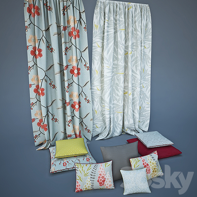 Pillows and curtains with fabrics Harlequin 3DS Max Model - thumbnail 2