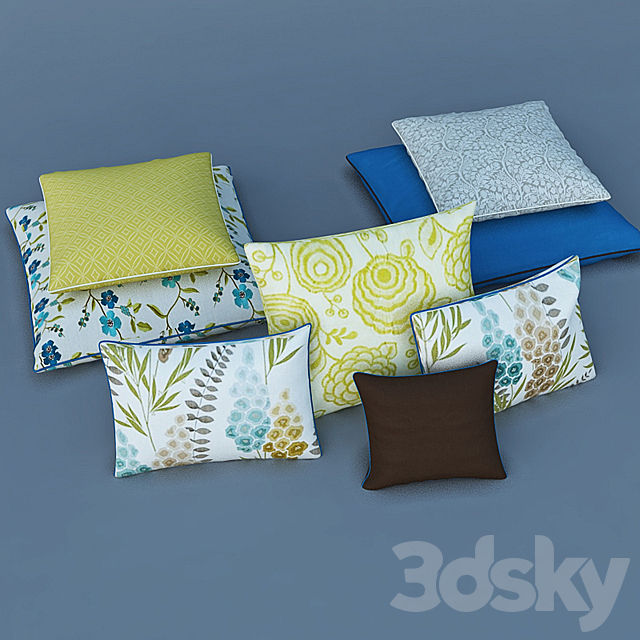 Pillows and curtains with fabrics Harlequin 3DS Max Model - thumbnail 3