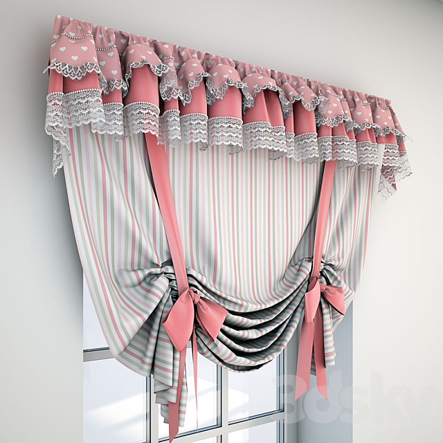 Pink curtain with lace and bows 3DSMax File - thumbnail 2