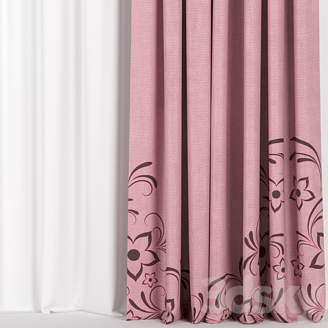 Pink curtains. 3DS Max Model - thumbnail 2