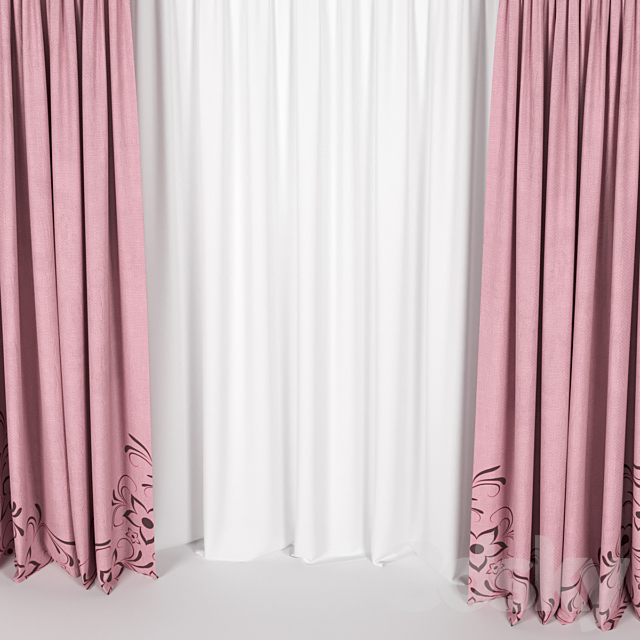 Pink curtains. 3DS Max Model - thumbnail 3