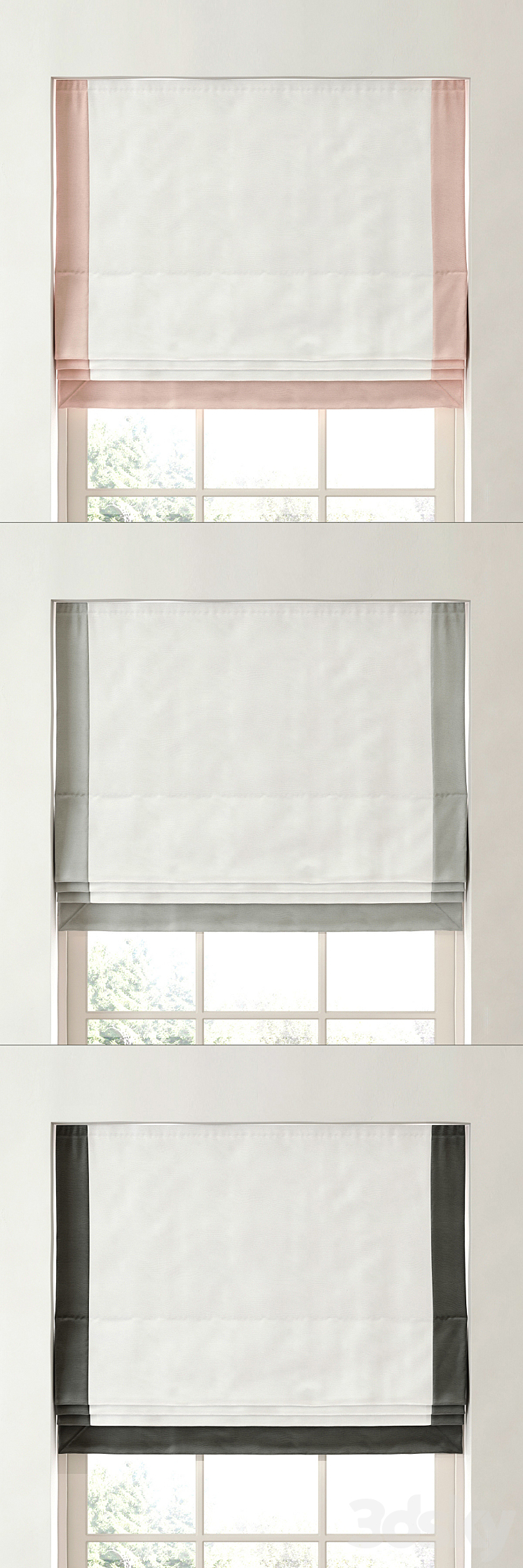 RH \/ BORDERED COTTON CANVAS CORDLESS ROMAN SHADE 3DS Max - thumbnail 1