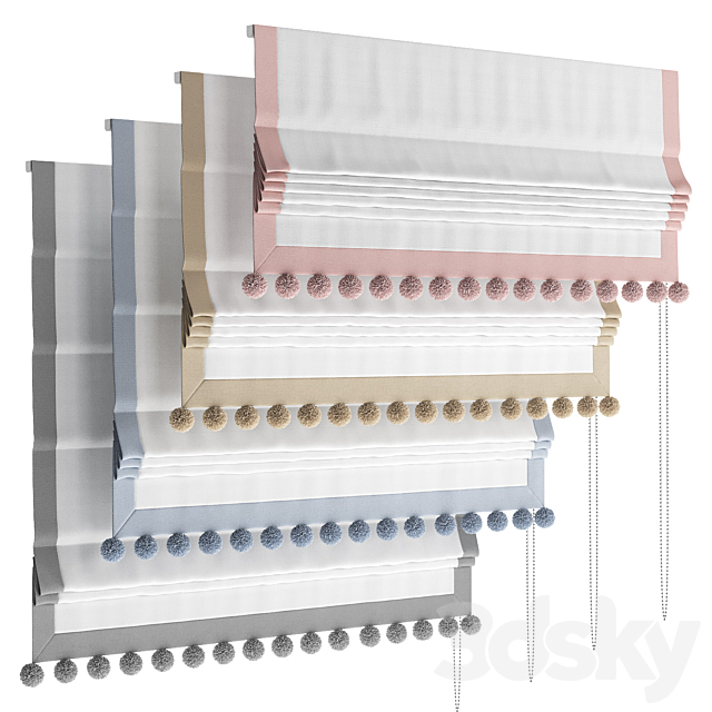 Roman blind with pom-poms for the nursery 3ds Max - thumbnail 1