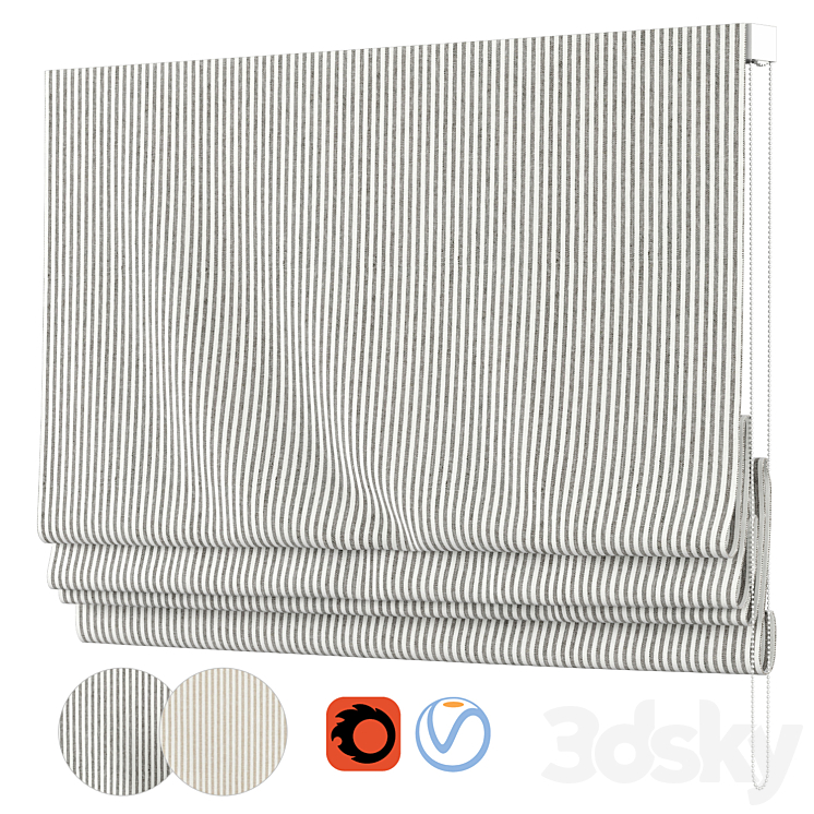 Roman Curtains 20 | Pottery Barn | Wheaton Stripe Shade 3DS Max - thumbnail 1