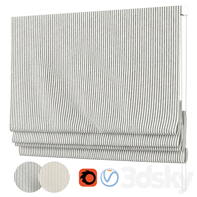 Roman Curtains 20 | Pottery Barn | Wheaton Stripe Shade 3DSMax File - thumbnail 1