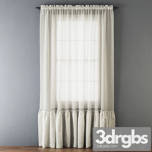 Ruffled cotton sheer curtain 3dsmax Download - thumbnail 1