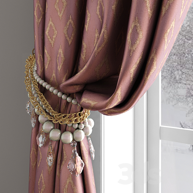 Satin curtains of beads with pickup 3DS Max Model - thumbnail 2