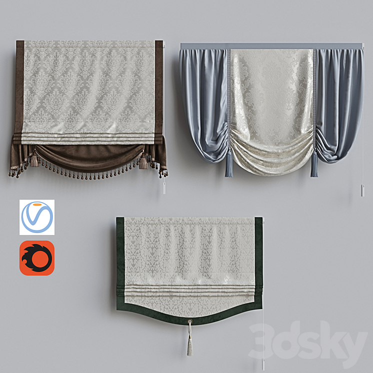 Set of classic roman curtains 3 3DS Max - thumbnail 1