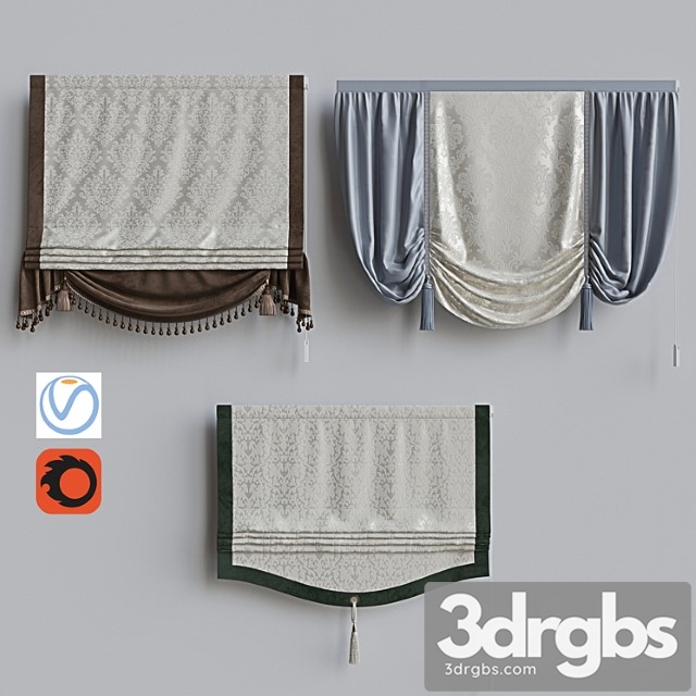 Set Of Classic Roman Curtains 3 3dsmax Download - thumbnail 1