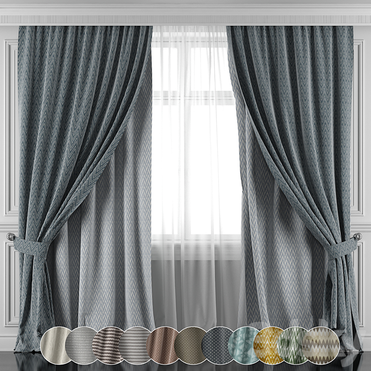 Set of curtains 450-455 3DS Max Model - thumbnail 1