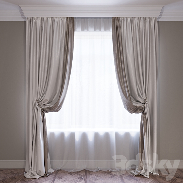 Set of curtains (curtains with pick-ups and tulle) 01. 3DSMax File - thumbnail 1