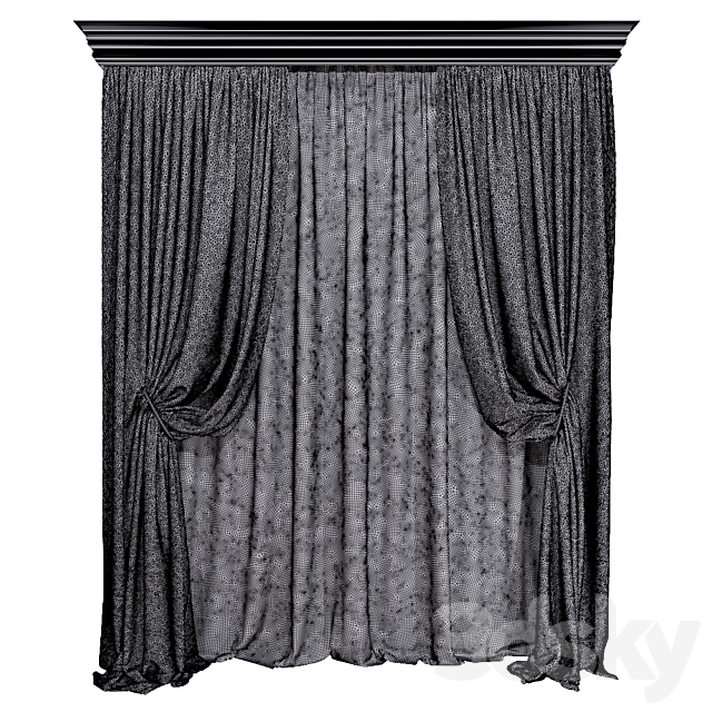 Set of curtains (curtains with pick-ups and tulle) 01. 3DSMax File - thumbnail 3