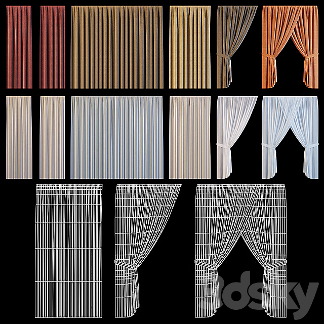 Set of curtains for windows of the exterior 3ds Max - thumbnail 1