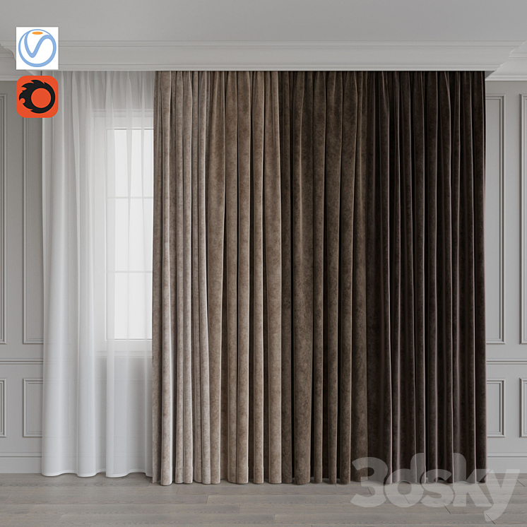 Set of curtains from velvet 27. Beige gamut 3DS Max - thumbnail 1