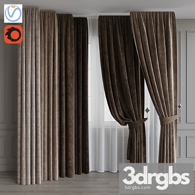 Set of curtains from velvet 37. beige gamut 3dsmax Download - thumbnail 1