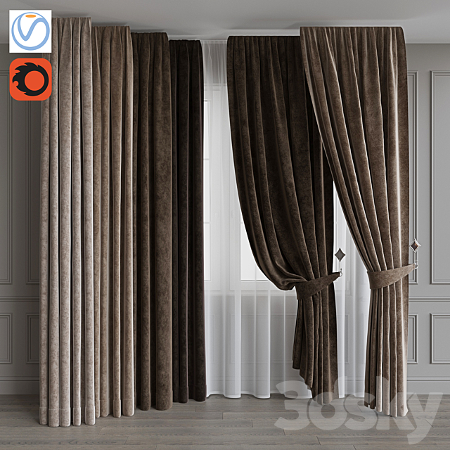 Set of curtains from velvet 37. Beige gamut 3DSMax File - thumbnail 1