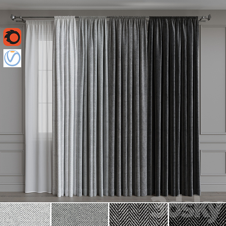 Set of curtains on the cornice 20. Gray range 3DS Max - thumbnail 1