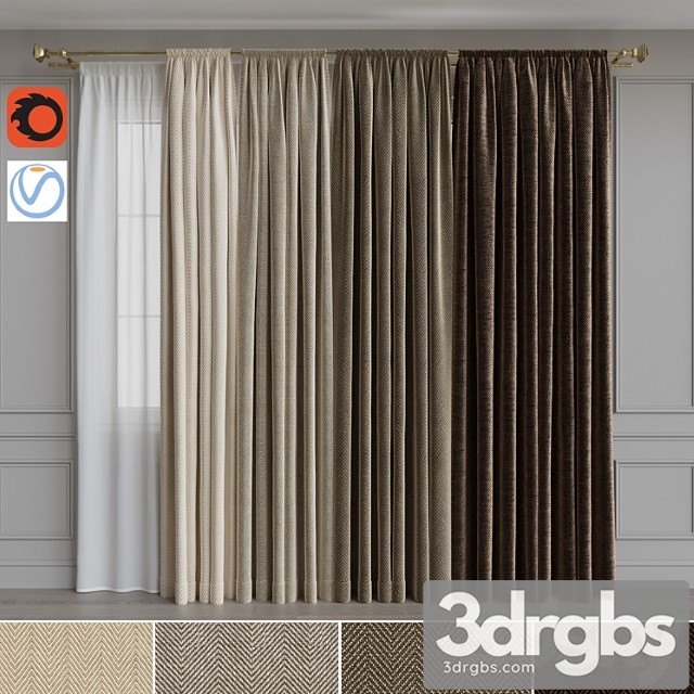 Set Of Curtains On The Cornice 21 Beige Gamut 3dsmax Download - thumbnail 1