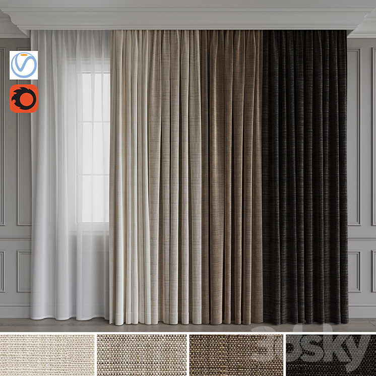 Set of curtains velvet 28 3DS Max - thumbnail 1