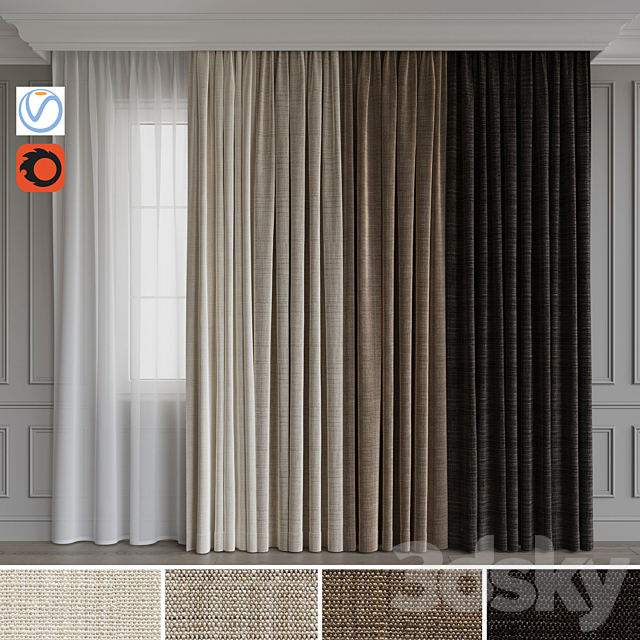 Set of curtains velvet 28 3DSMax File - thumbnail 1