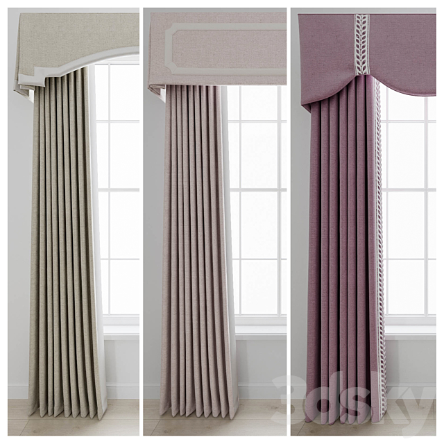 Set of curtains with a lambrequin 3ds Max - thumbnail 1