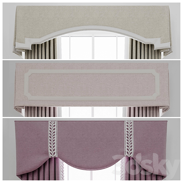 Set of curtains with a lambrequin 3ds Max - thumbnail 2