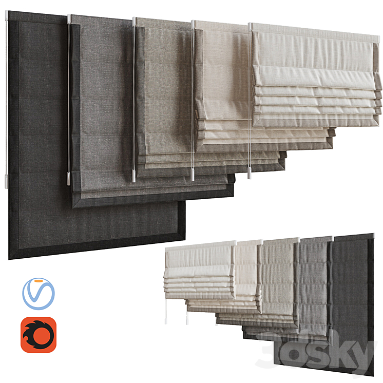 Set of Roman blinds 7 3DS Max - thumbnail 1