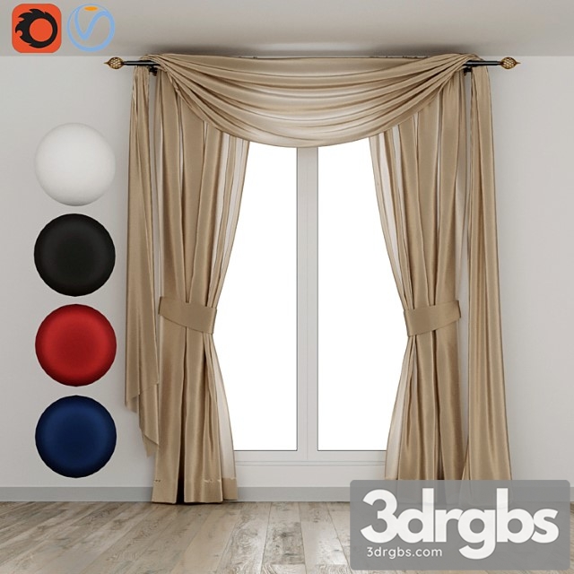 Silk curtains with lambrequin 3dsmax Download - thumbnail 1