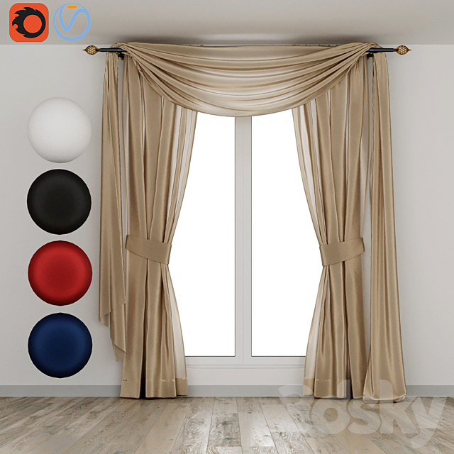 Silk curtains with lambrequin 3DSMax File - thumbnail 1