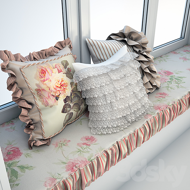 Soft sill with cushions and curtains in the style of Provence 3DS Max Model - thumbnail 2