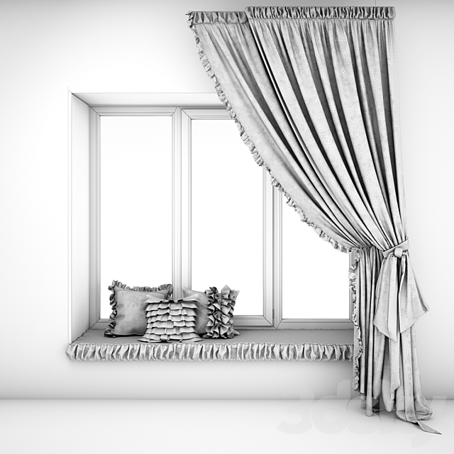 Soft sill with cushions and curtains in the style of Provence 3DS Max Model - thumbnail 3