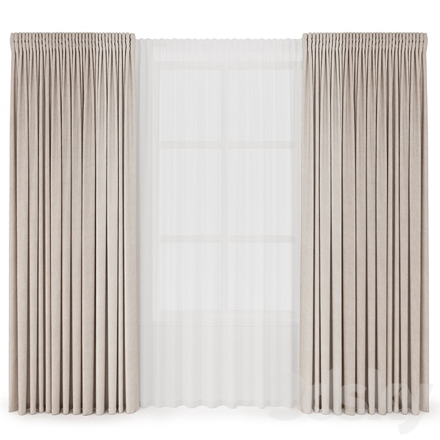 straight blackout curtains 3ds Max - thumbnail 1