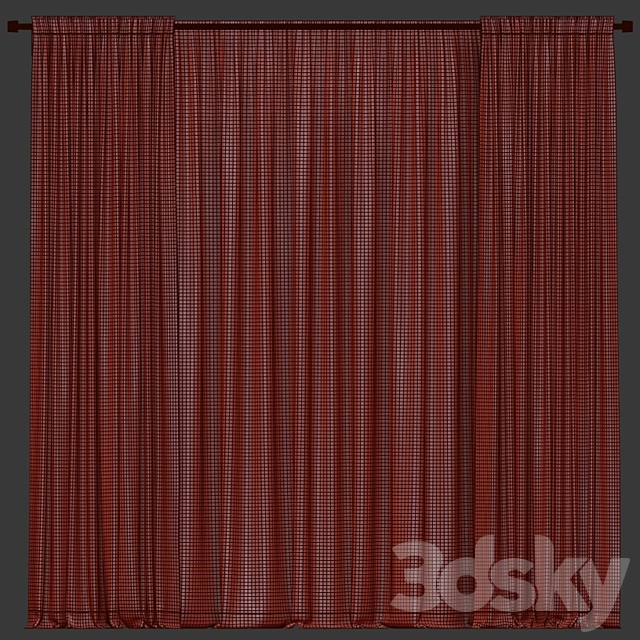 Straight curtains with tulle. 3DS Max Model - thumbnail 3