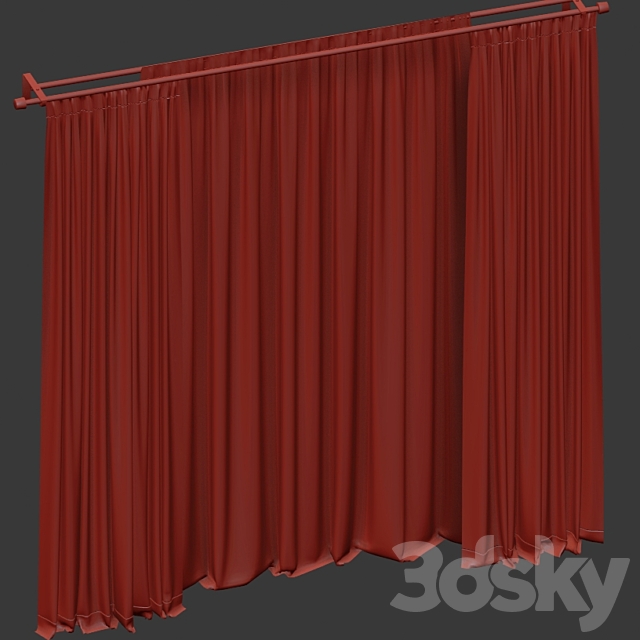 Straight curtains with tulle. 3DS Max Model - thumbnail 5