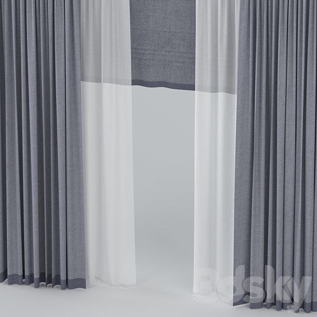 Straight curtains with tulle and roman 3DS Max Model - thumbnail 2