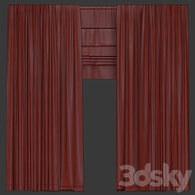 Straight curtains with tulle and roman 3DS Max Model - thumbnail 3