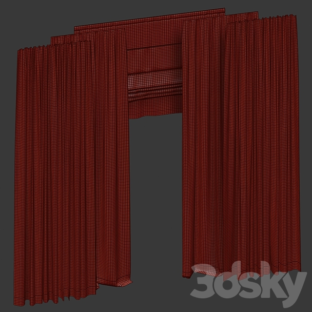 Straight curtains with tulle and roman 3DS Max Model - thumbnail 4